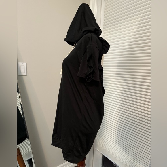 Black Terry Open Back Hooded Mini Sun Dress | Small - Picture 6 of 13